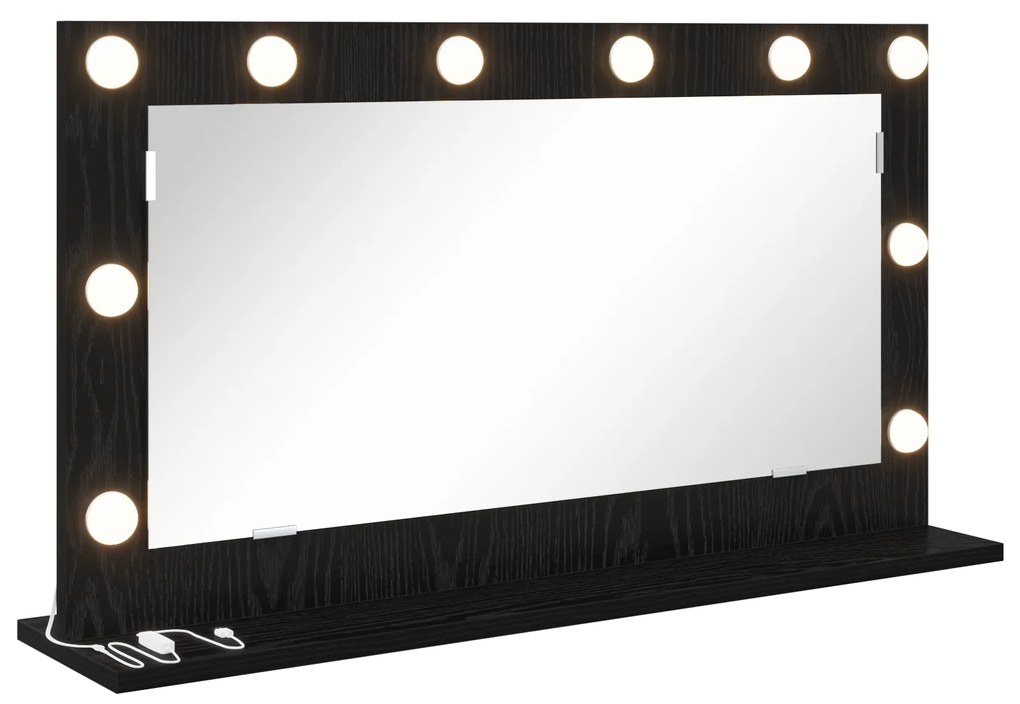vidaXL Καθρέφτης Vanity με LED Φώτα Μαύρο Δρυς 80x45x18 εκ.