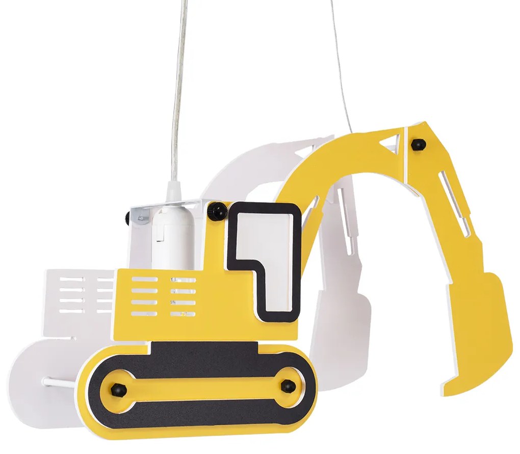 GloboStar EXCAVATOR 61579 Μοντέρνο Παιδικό Κρεμαστό Φωτιστικό Οροφής Μονόφωτο 1 x E27 Κίτρινο PVC Φιγούρα Εκσκαφέας-Φαγάνα Μ45 x Π15.5 x Υ27cm - 61579