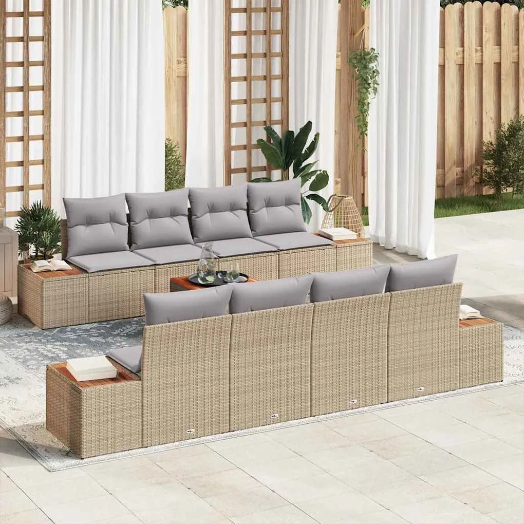 vidaXL Σετ Καναπέ Κήπου με μαξιλάρι 9 pcs Μπεζ Πολυ ράταν