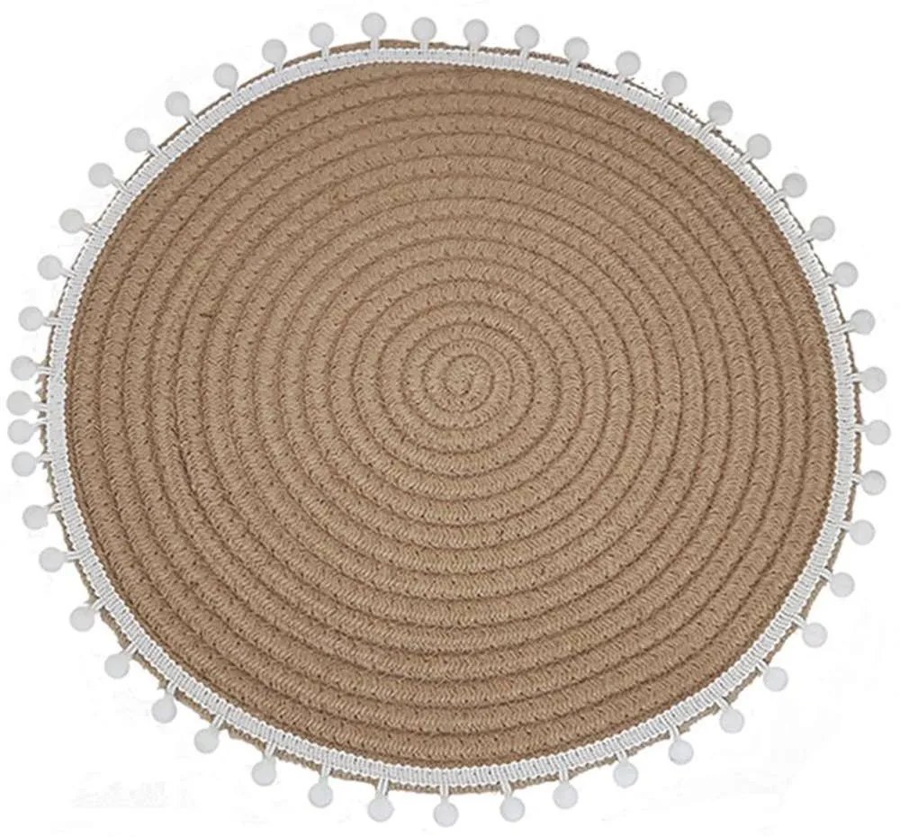 Σουπλά Πον Πον 00.06.6977A Φ38cm Beige-White Ψάθα