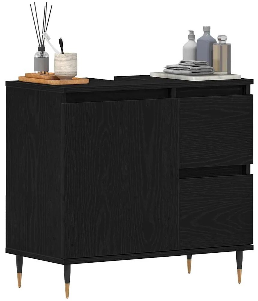 vidaXL Ντουλάπι Μπάνιου Μαύρη δρυς 65 x 33 x 60 εκ Επεξεργασμένο ξύλο