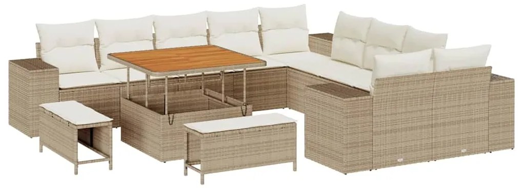 vidaXL Σετ Καναπέ Κήπου Ρυθμιζόμενο ύψος 13 pcs Μπεζ συνθετικό ρατάν