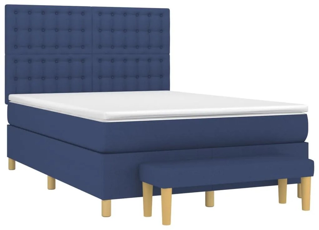 Κρεβάτι Boxspring με Στρώμα Μπλε 140x200 εκ. Υφασμάτινο - Μπλε