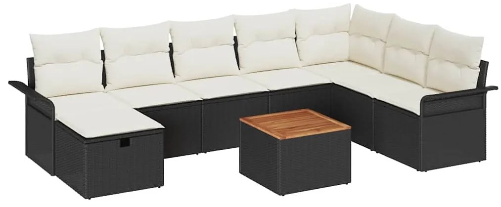 vidaXL Σετ Καναπέ Κήπου με μαξιλάρι 9 pcs Μαύρο Πολυ ράταν