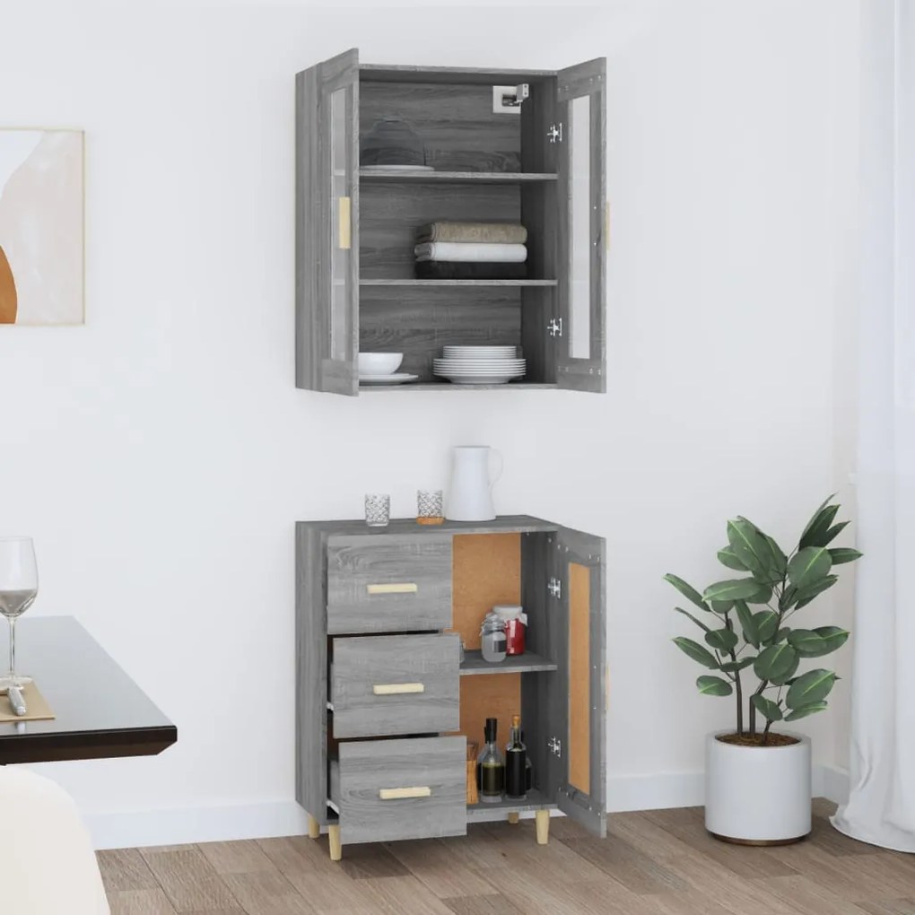 vidaXL Ντουλάπι Γκρι Sonoma 69,5 x 34 x 180 εκ. Επεξεργασμένο Ξύλο