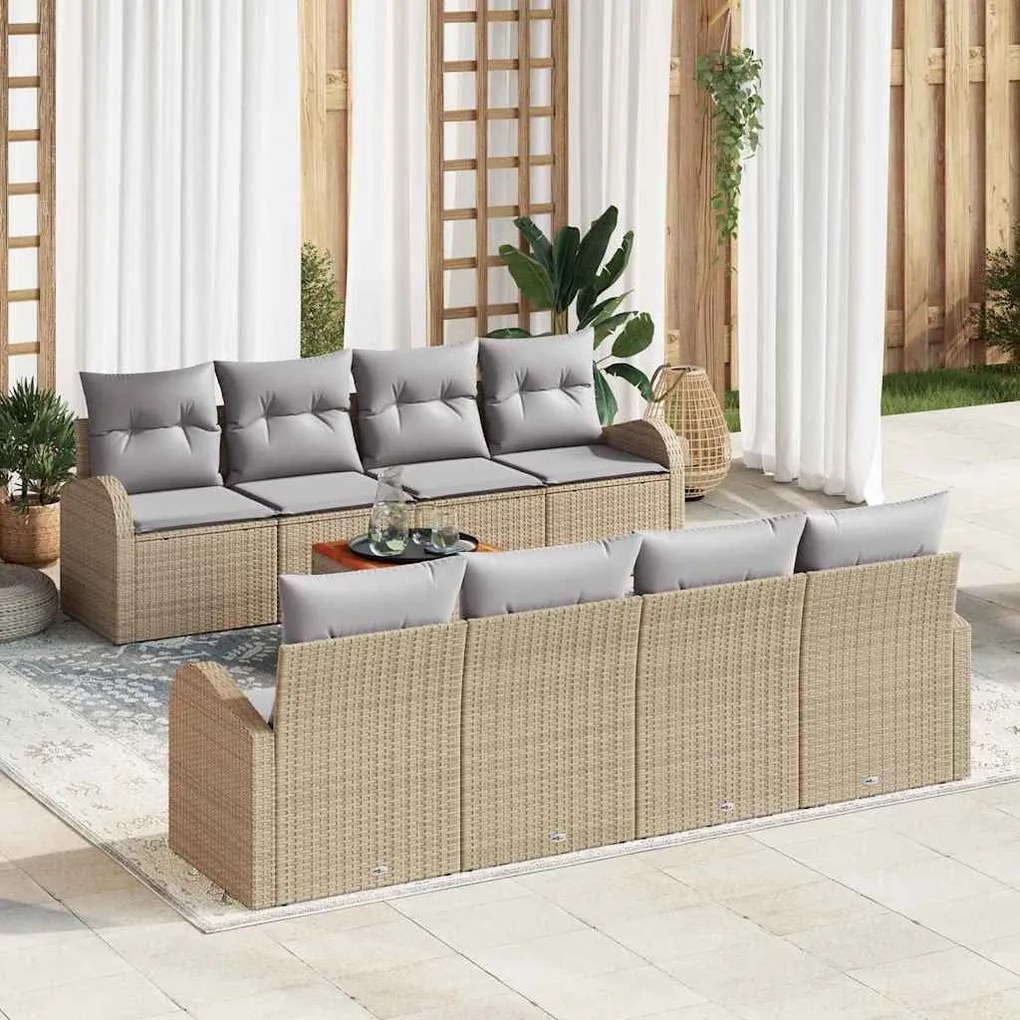 vidaXL Σετ Καναπέ Κήπου 9 pcs Μπεζ Πολυ ράταν