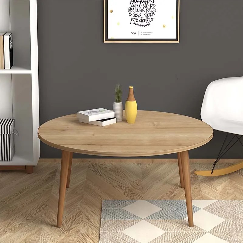 Τραπεζάκι σαλονιού Circle Megapap από μελαμίνη χρώμα oak 90x90x40εκ.