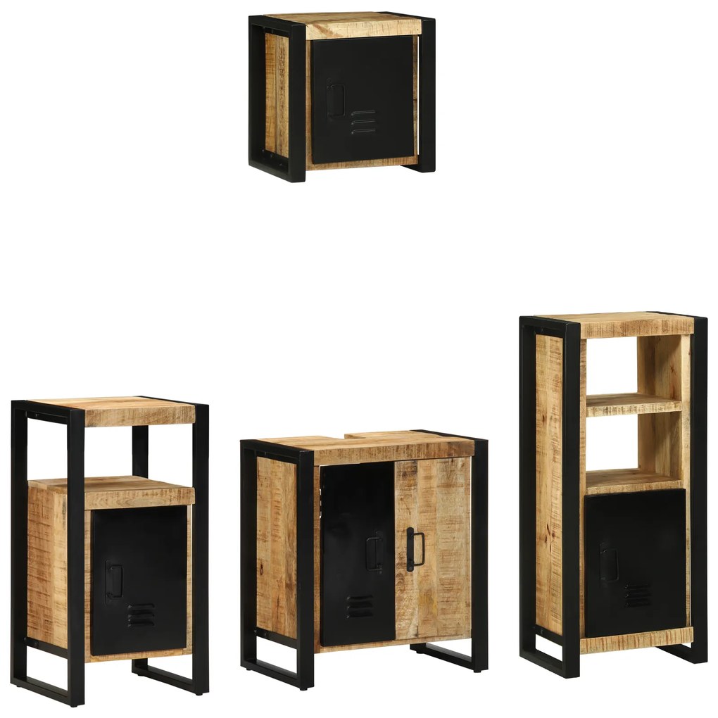 vidaXL Σετ Επίπλων Μπάνιου με ράφι 4 pcs Καφέ Στερεό ξύλο μάνγκο