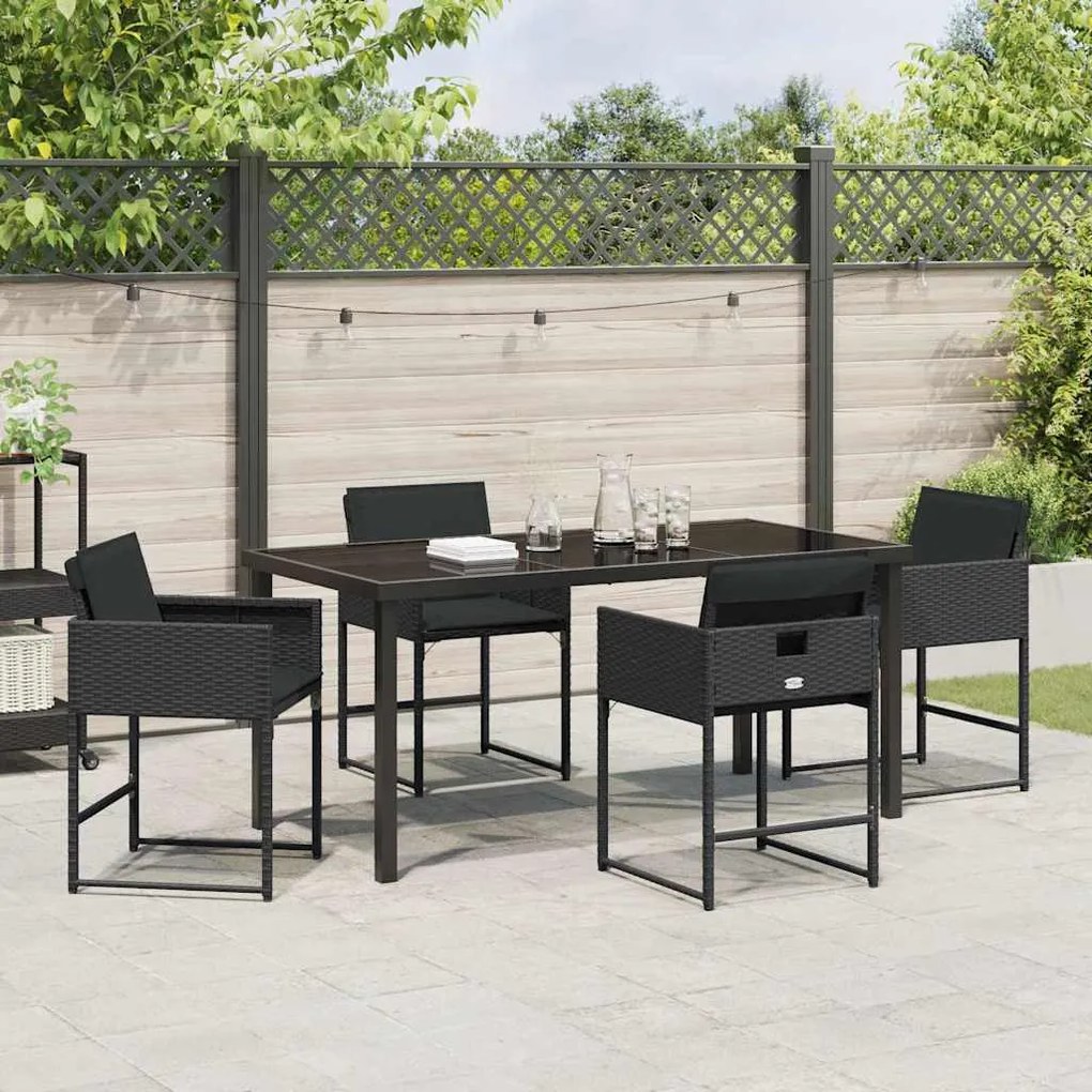 vidaXL Σέτ φαγητού για κήπο με μαξιλάρι 5 pcs Μαύρο Πολυ ράταν