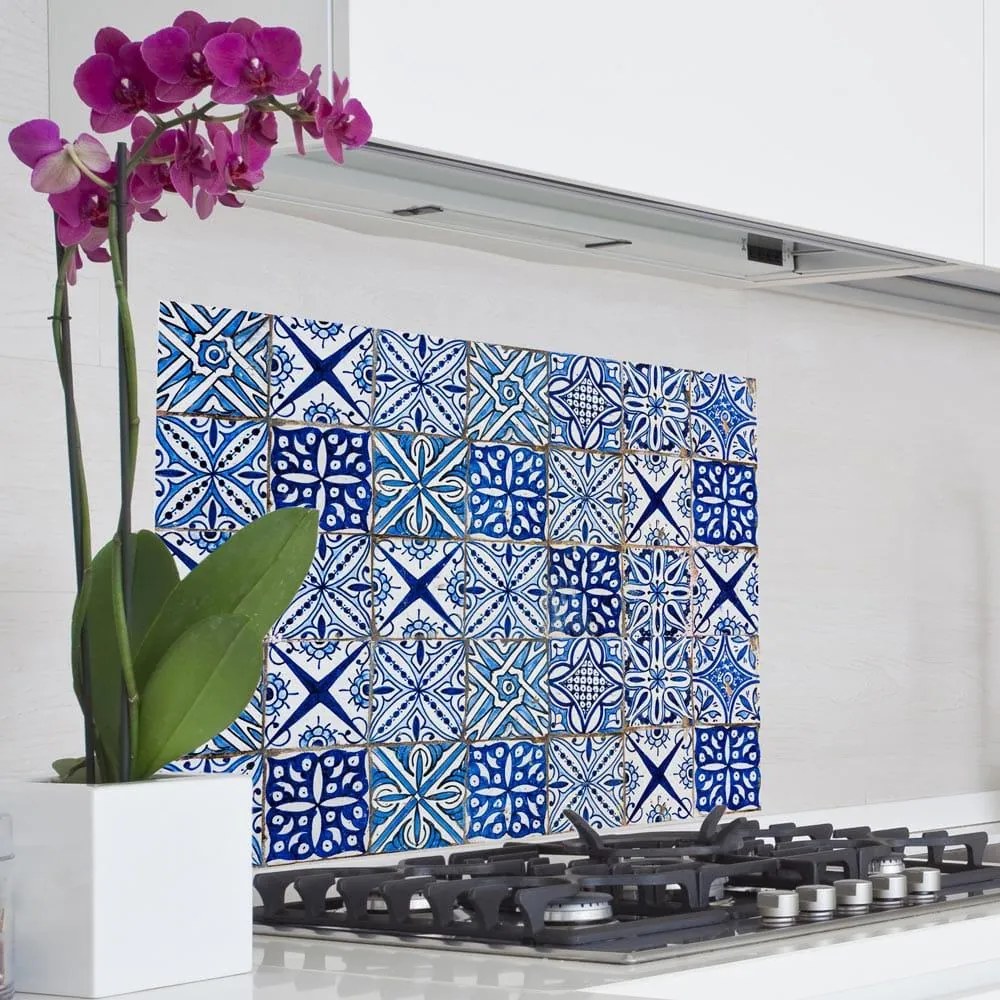 Blue Azulejos L πλάτη προστασίας τοίχου εστιών κουζίνας (67215) Ango