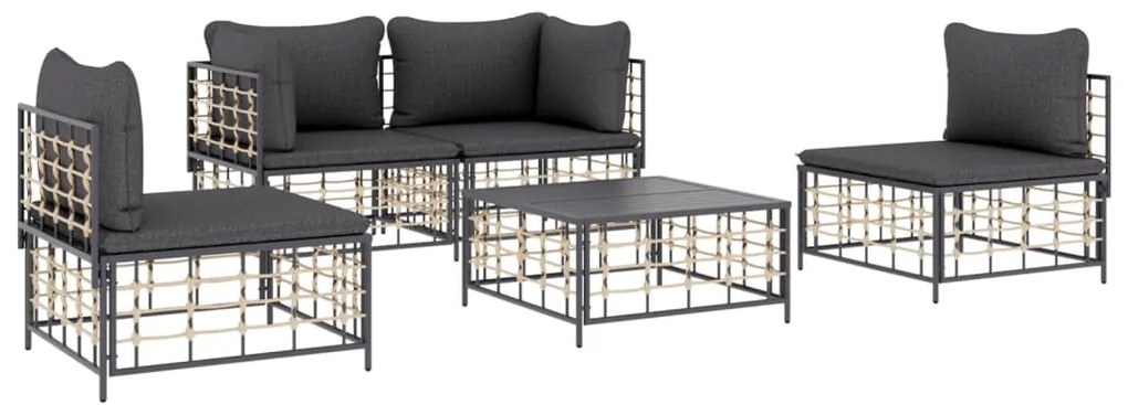 vidaXL Σαλόνι Κήπου Σετ 5 Τεμαχίων Ανθρακί Συνθετικό Ρατάν &amp; Μαξιλάρια