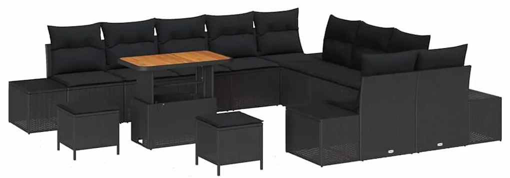 vidaXL Σετ Καναπέ Κήπου με μαξιλάρι 13 pcs Μαύρο Πολυ ράταν