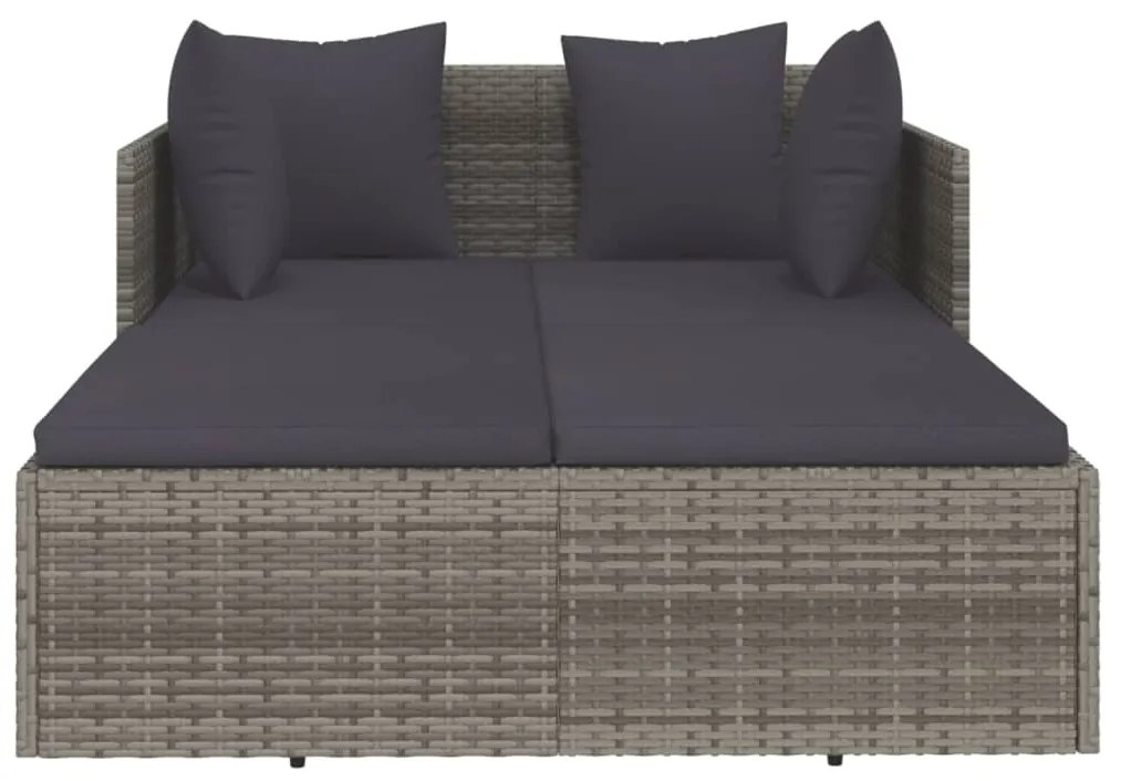 vidaXL Ξαπλώστρα Γκρι 182 x 118 x 63 εκ. Συνθετικό Ρατάν με Μαξιλάρια