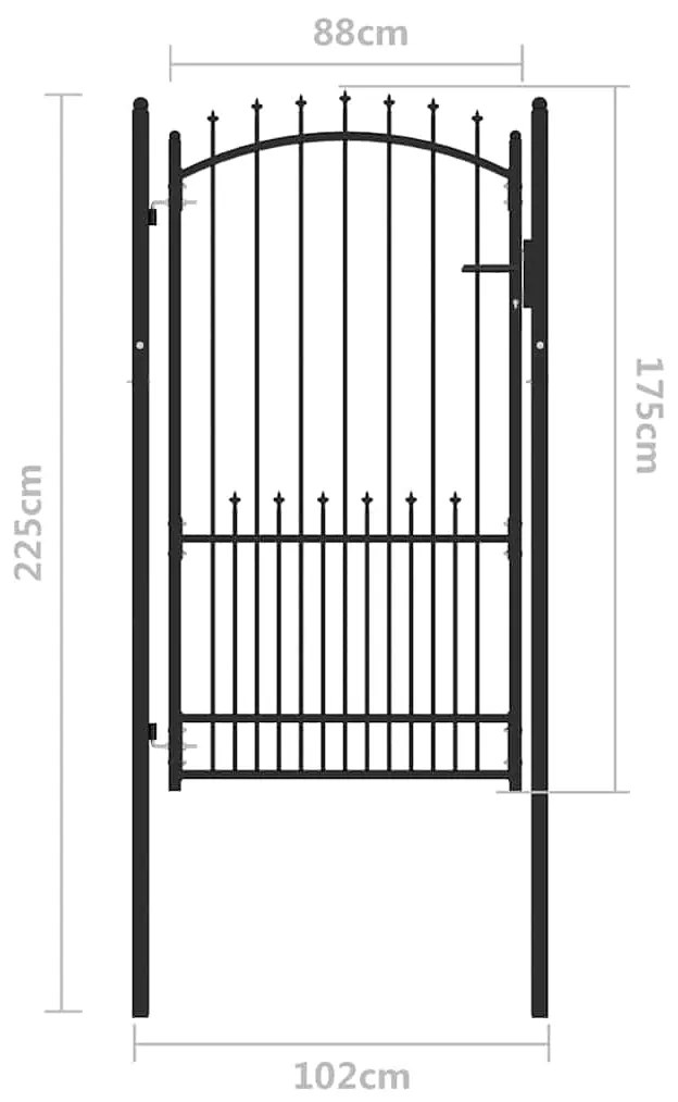 vidaXL Πύλη Φράχτη Μαύρο 100 x 175 cm Ατσάλι με Επικάλυψη Πούδρας