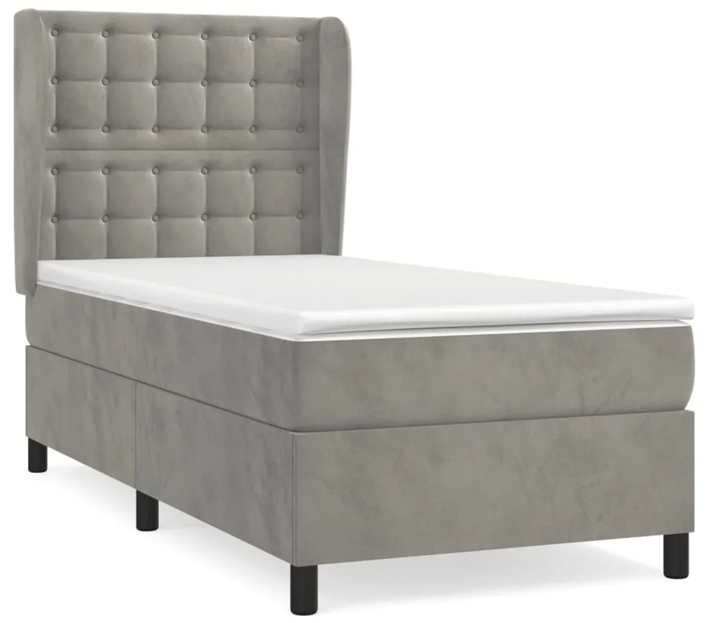 Κρεβάτι Boxspring με Στρώμα Ανοιχτό Γκρι 90x190 εκ. Βελούδινο - Γκρι