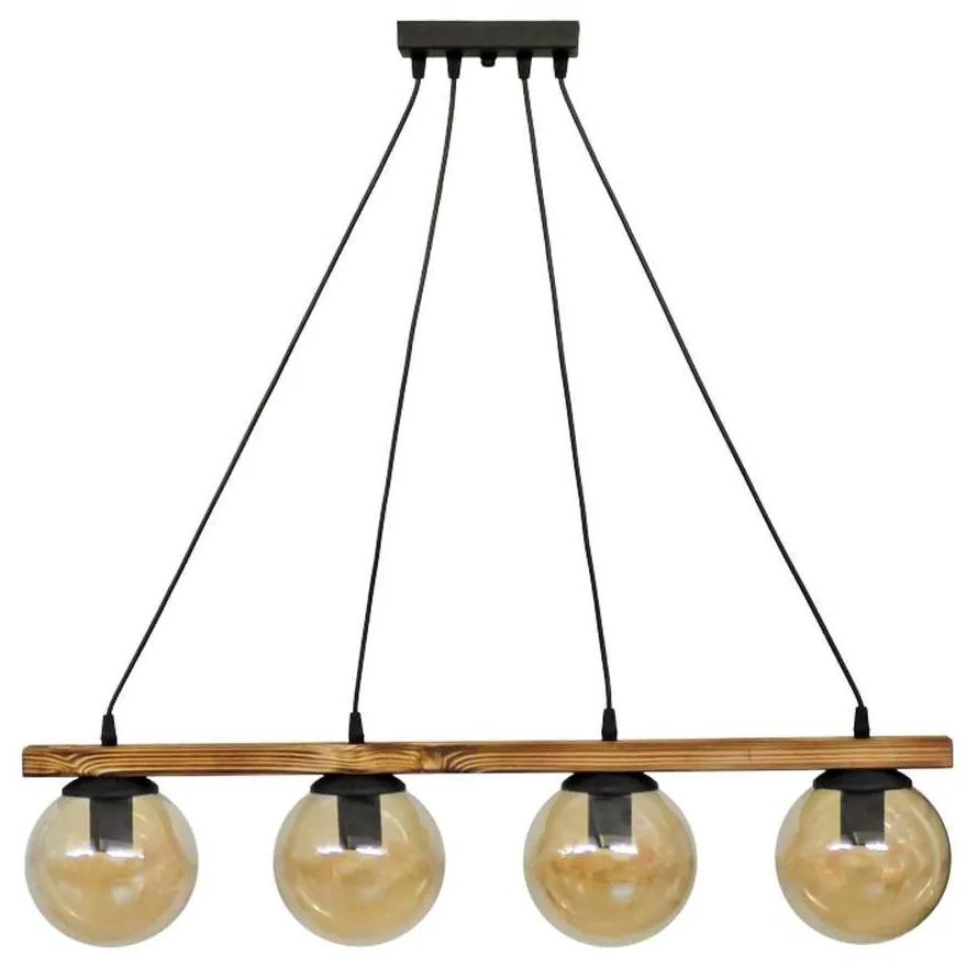 Φωτιστικό Οροφής - Ράγα R-600 Cable 30-0074 4/Ε27 Φ15x80x80cm Natural Wood Honey Heronia