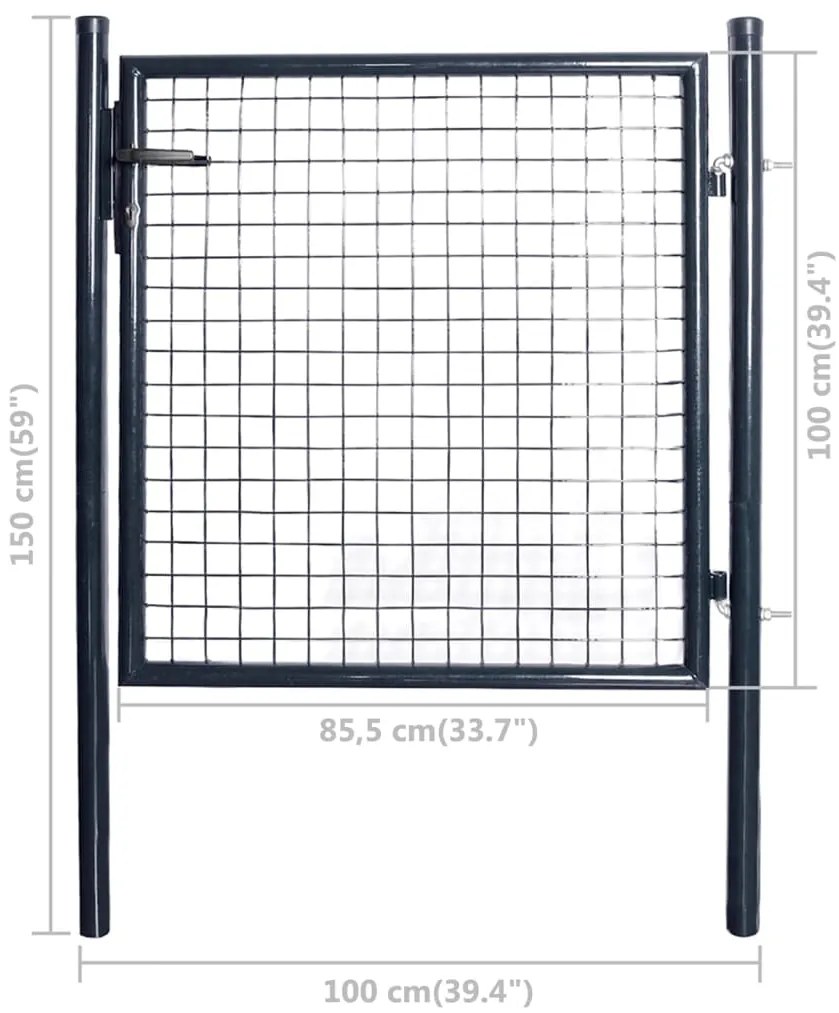 vidaXL Πόρτα Κήπου με Πλέγμα Γκρι 100x100 εκ. από Γαλβανισμένο Ατσάλι