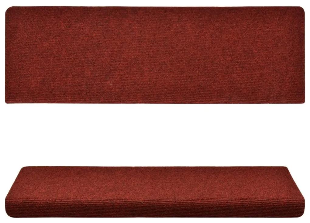 Πατάκια Σκάλας 15 τεμ. Κόκκινα 65x21x4 εκ. Βελονιασμένο Ύφασμα - Κόκκινο