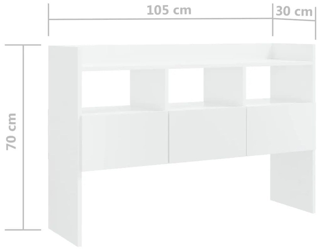 Μπουφές Γυαλιστερό Λευκό 105 x 30 x 70 εκ. από Επεξ. Ξύλο - Λευκό