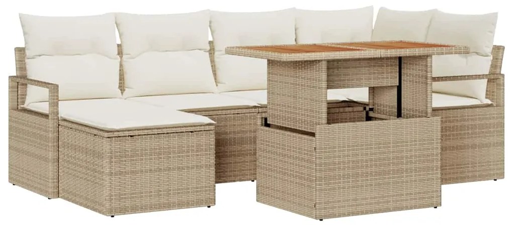 vidaXL Σέτ φαγητού για κήπο με μαξιλάρι 7 pcs Μπεζ, Κρέμα