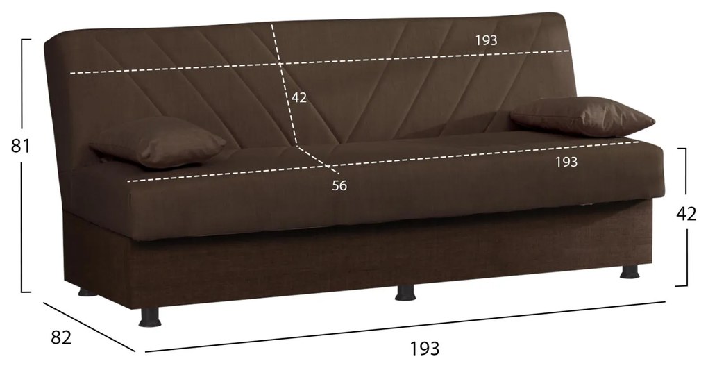 Καναπές - Κρεβάτι Andre 3θέσιος Ύφασμα Καφέ 193x82x81Υ εκ. 193x82x81 εκ.