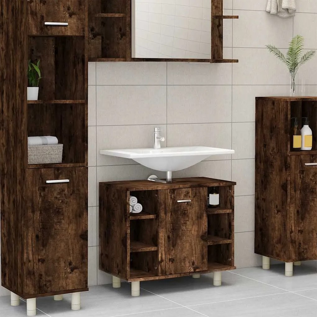 vidaXL Ντουλάπι Μπάνιου Καπνιστή Δρυς 60x32x53,5 εκ Επεξεργασμένο Ξύλο
