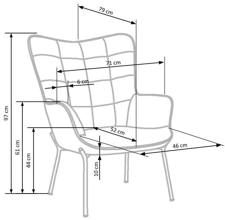 Πολυθρόνα Houston 868, Κίτρινο, 97x71x79cm, Ταπισερί, Πόδια: Μεταλλικά