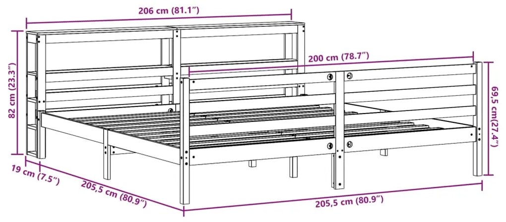 Σκελετός Κρεβ. Χωρίς Στρώμα Καφέ Κεριού 200x200 εκ Μασίφ Πεύκο - Καφέ