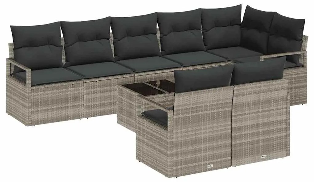vidaXL Σετ Καναπέ Κήπου 9 pcs Ανοιχτό γκρι Πολυ ράταν