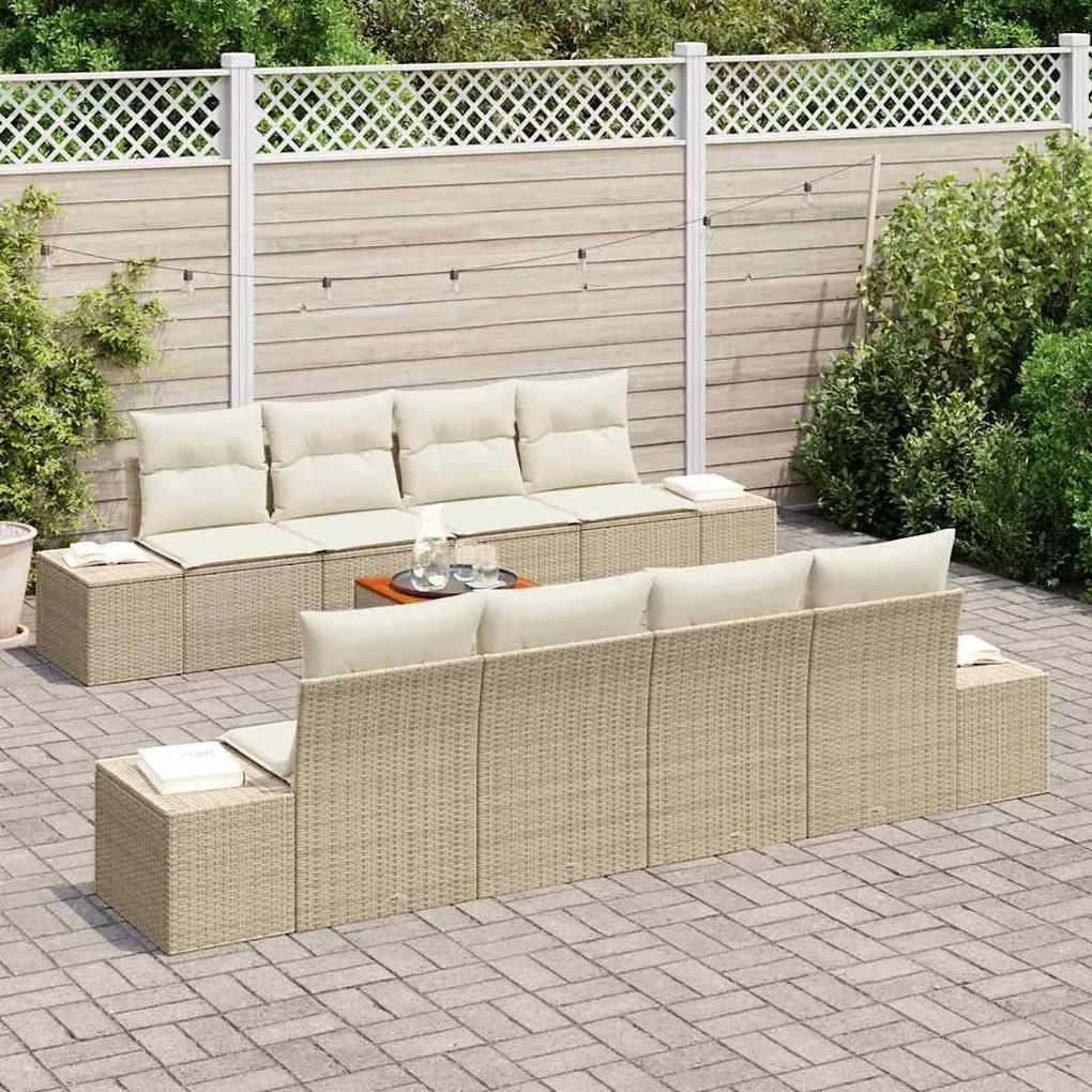 vidaXL Σετ Καναπέ Κήπου με μαξιλάρι 9 pcs Μπεζ Πολυ ράταν