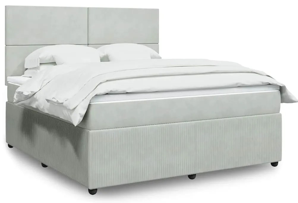 vidaXL Κρεβάτι Boxspring με Στρώμα Ανοιχτό Γκρι 180x200 εκ. Βελούδινο