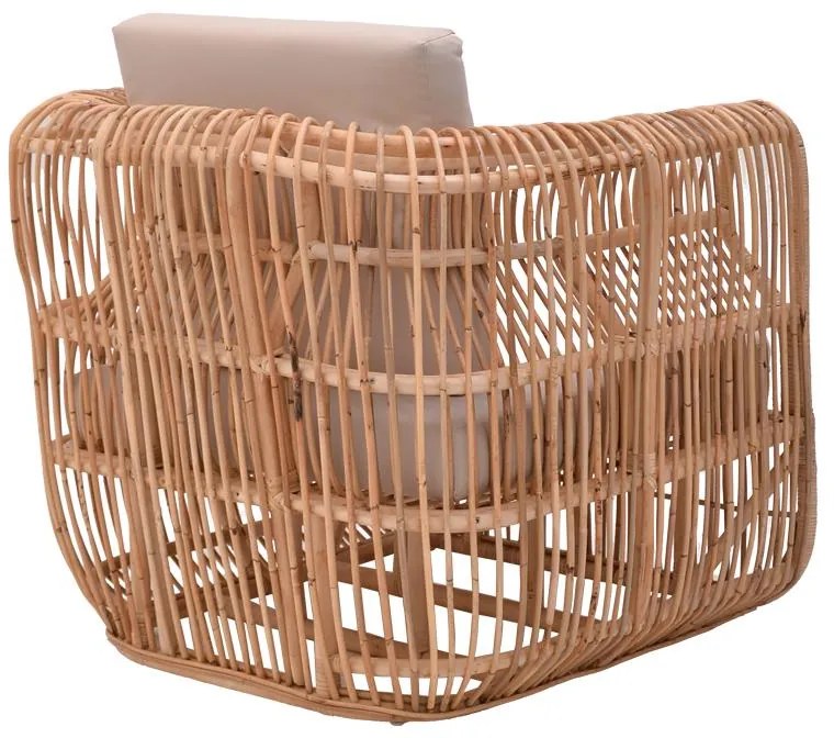 Καρέκλα - Πολυθρόνα Fajole rattan pe σε φυσική απόχρωση με μπεζ μαξιλάρι 86x86x66 εκ. 83x92x82 εκ.