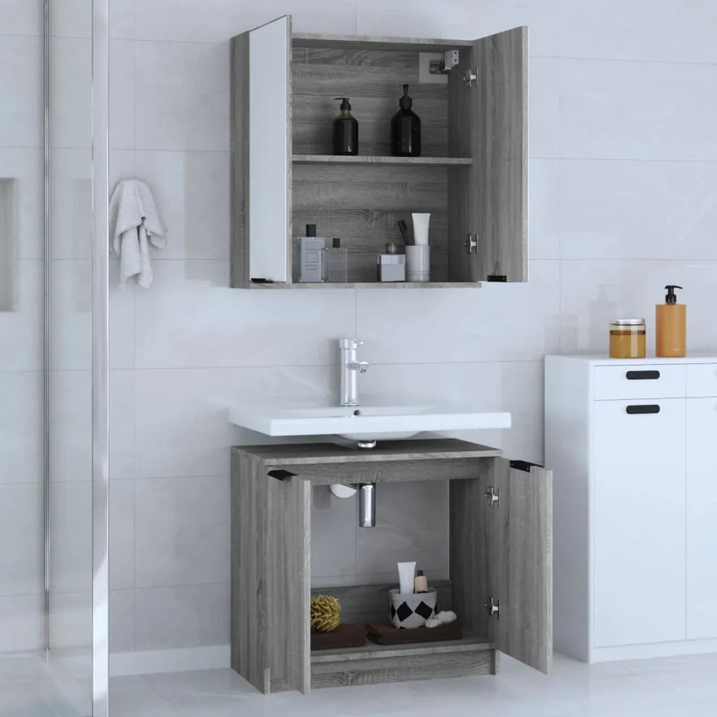 vidaXL Σετ Επίπλων Μπάνιου 2 Τεμαχίων Γκρι Sonoma Επεξεργασμένο Ξύλο