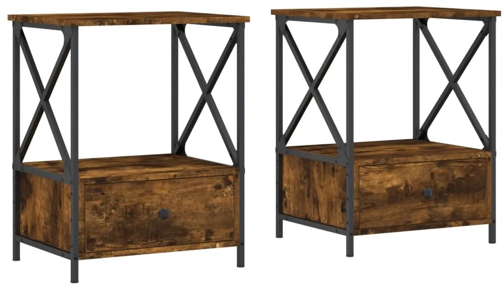 vidaXL Κομοδίνα 2 τεμ Καπνιστή Δρυς 50x41x65 εκ. Επεξεργασμένο Ξύλο