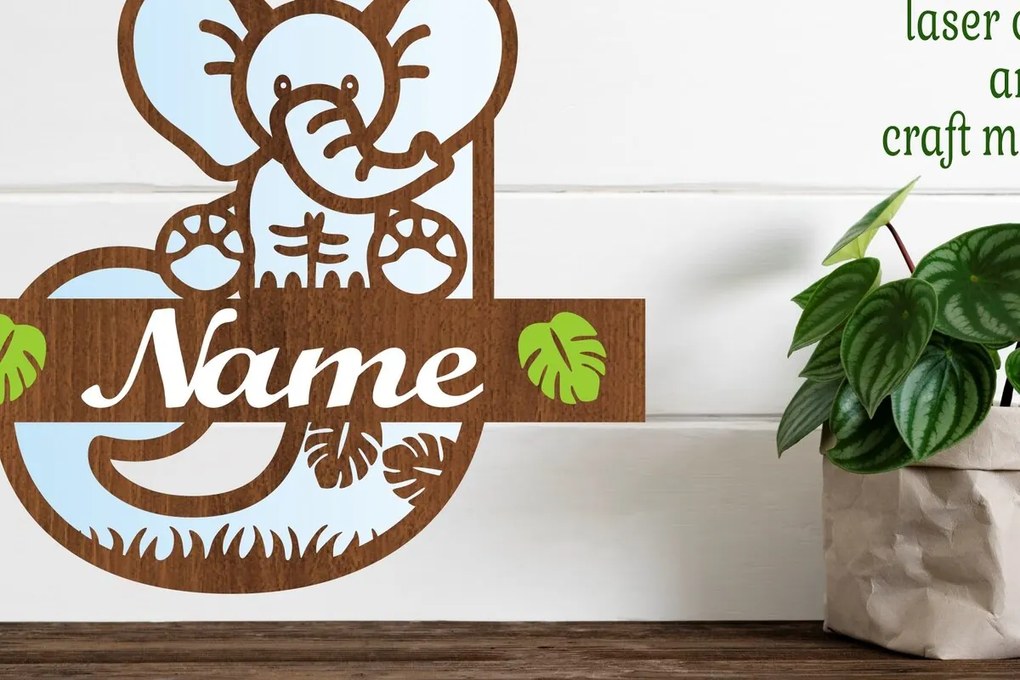 Σετ των 2 Intra απο ξύλο plywood 3mm-4mm πάχος - Μονόγραμμα με κεφαλαίο ελέφαντα Γράμμα J  Δίασταση 30x20 cm INTRAFABR-73248520