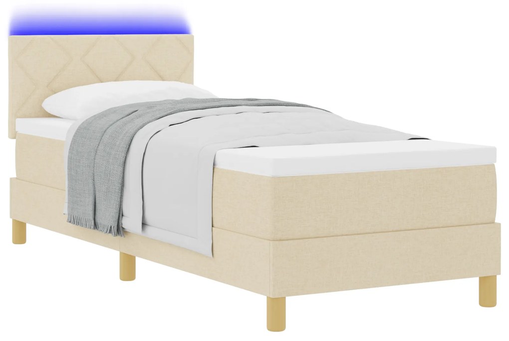 vidaXL Κρεβάτι με Στρώμα & LED Κρεμ 80x200 εκ Ύφασμα