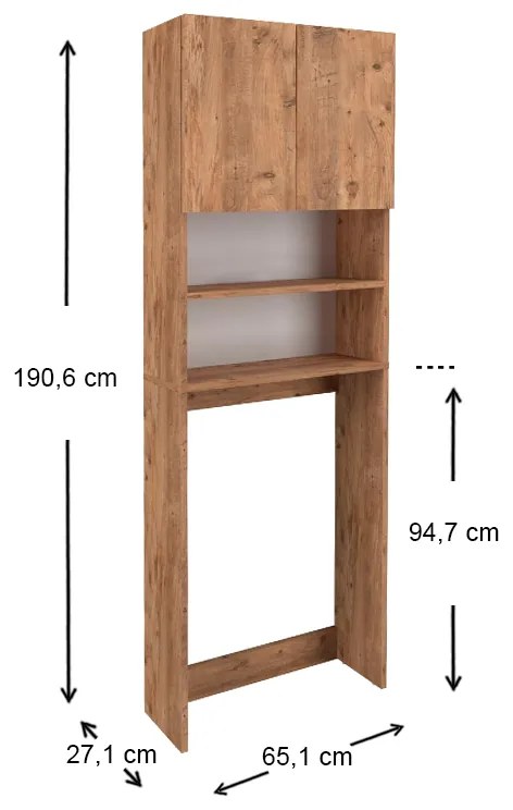 Έπιπλο πλυντηρίου Ramsey Megapap από μελαμίνη χρώμα pine oak 65x27x190,6εκ.