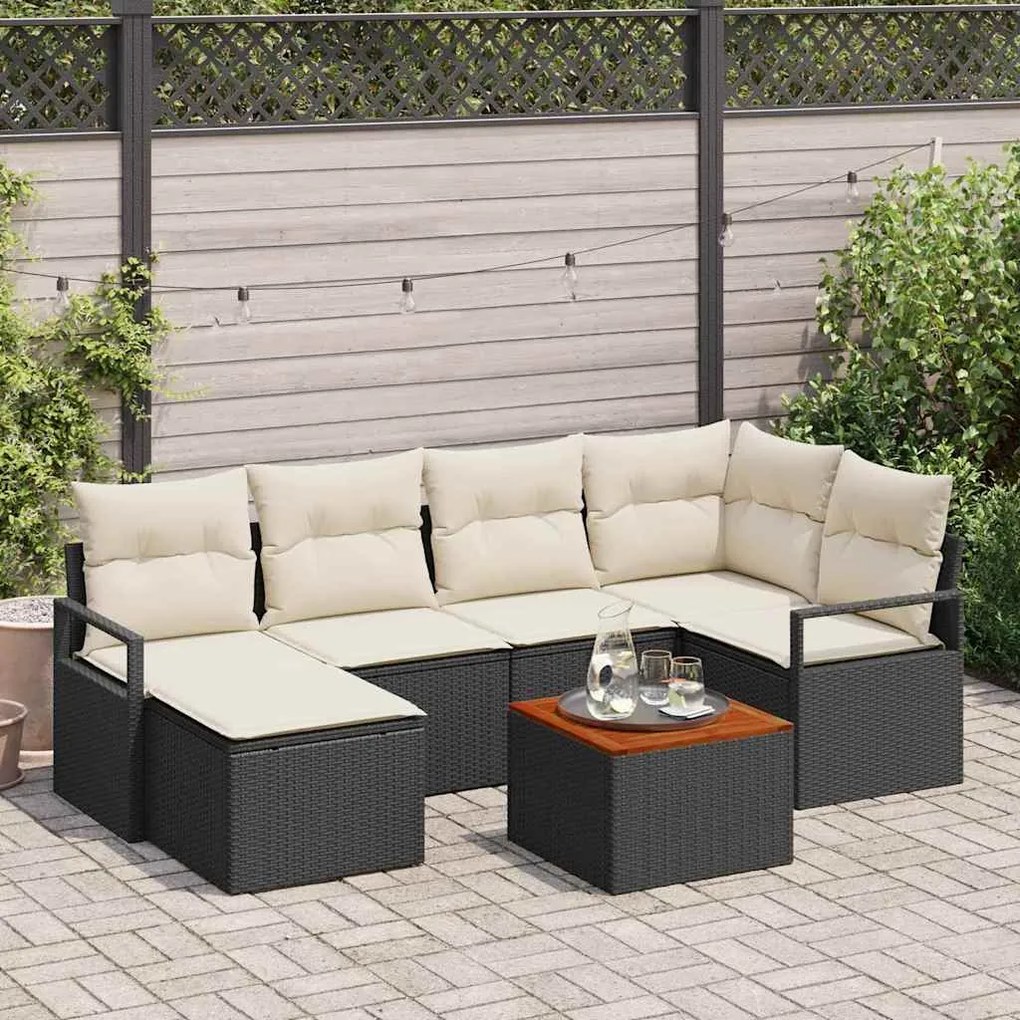 vidaXL Σετ Καναπέ Κήπου με μαξιλάρι 7 pcs Μαύρο Πολυ ράταν