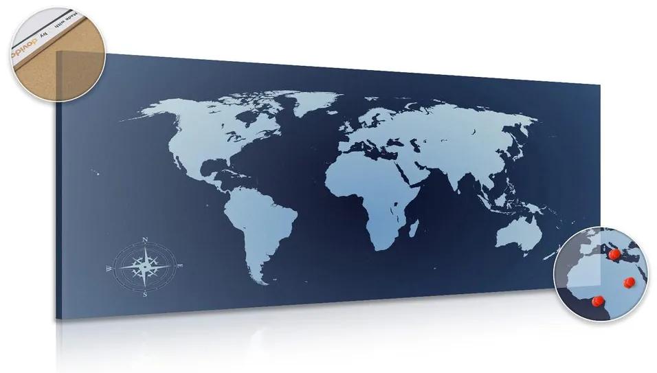 Εικόνα στον παγκόσμιο χάρτη φελλού σε αποχρώσεις του μπλε - 100x50  color mix