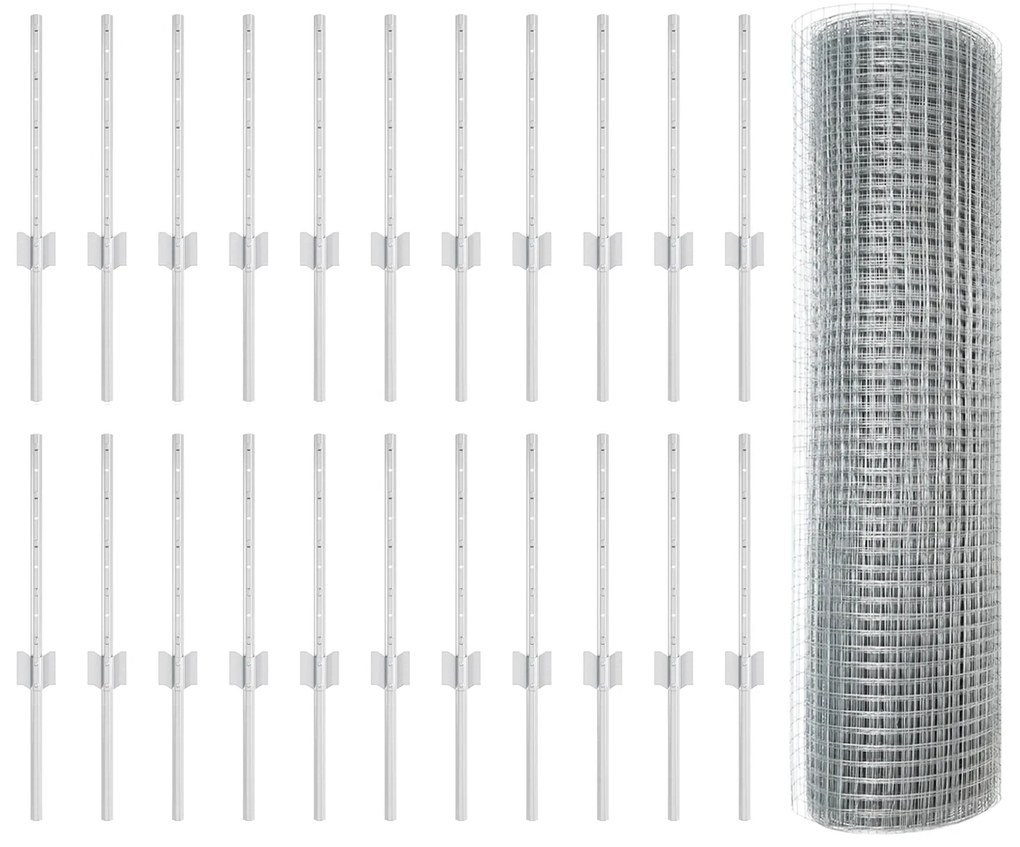 vidaXL Γαλβανισμένος Φράχτης με 22 Στυλ Ασημί 0.4x50 μ Χάλυβας