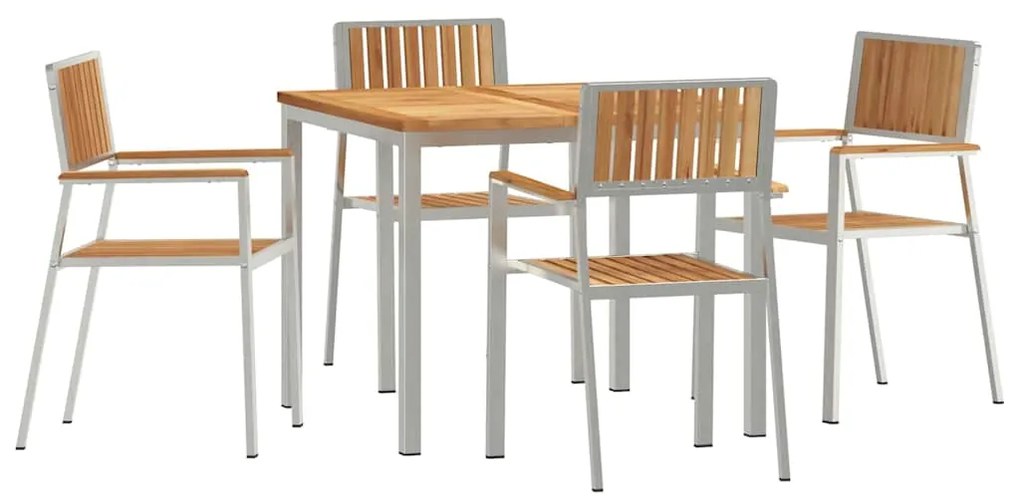 vidaXL Σετ Εξωτερικής Τραπέζης 5 pcs Καφέ Στερεό Ξύλο Τίκ