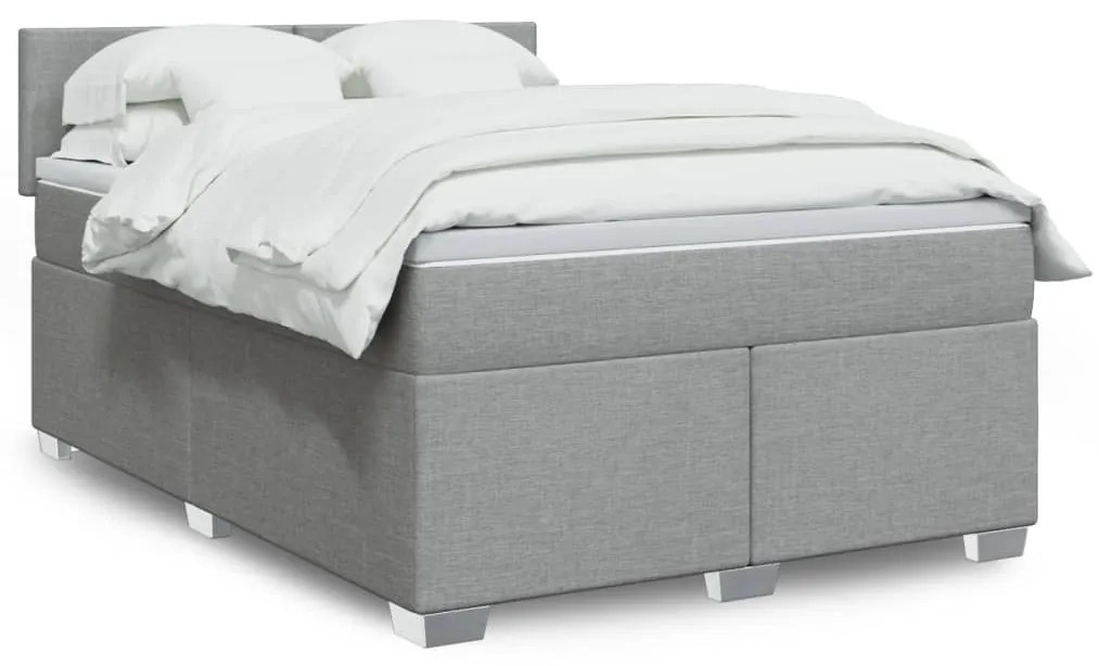 Κρεβάτι Boxspring με Στρώμα Ανοιχτό Γκρι 140x190 εκ. Υφασμάτινο