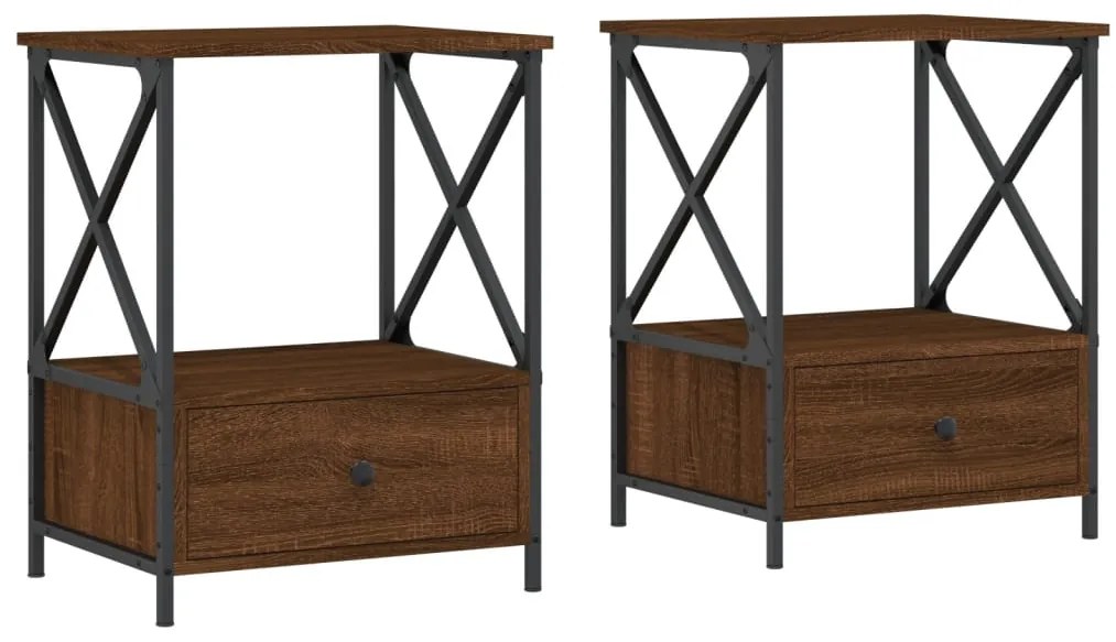 vidaXL Κομοδίνα 2 τεμ Καφέ Δρυς 50x41x65 εκ. από Επεξεργασμένο Ξύλο