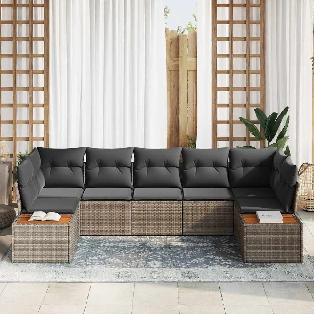 vidaXL Σετ Καναπέ Κήπου με μαξιλάρι 7 pcs Γκρι Πολυ ράταν