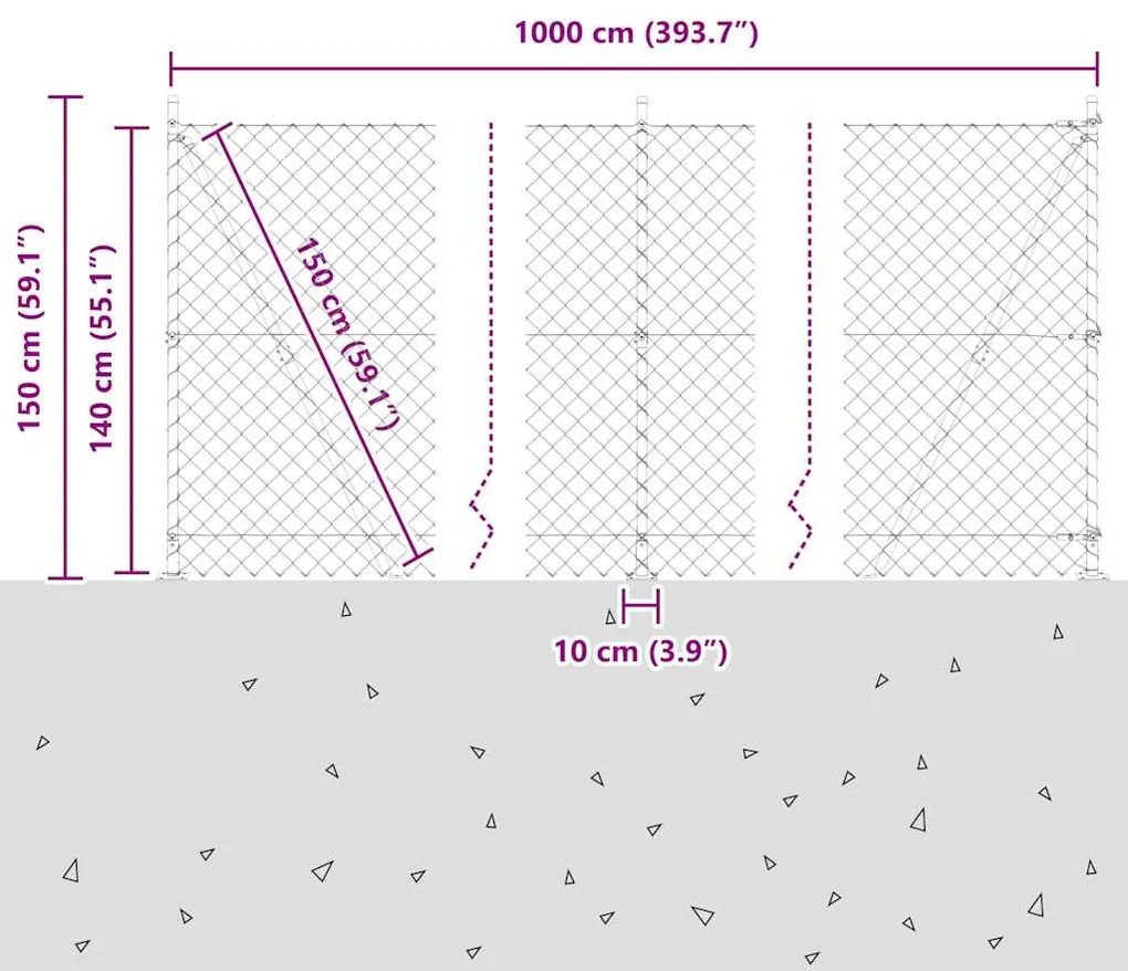 vidaXL Φράχτης από αλυσίδα με στήλες Πράσινο 1.4 x 10 m Ατσάλι