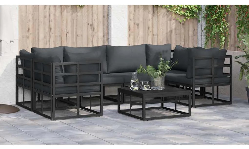 vidaXL Σετ Καναπέ Κήπου με μαξιλάρι 6 pcs Μαύρο Αλουμίνιο