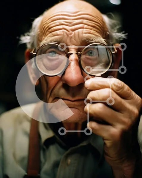 Intra Συλλεκτικό Ξύλινο Παζλ Plywood  4mm - Ηλικιωμένος με μεγεθυντικό φακό Σε Ξύλινο Κουτί - Διαστάσεις Puzzle: 10x10 cm – 25 κομμάτια