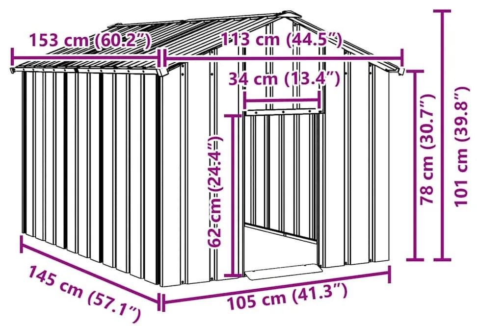 vidaXL Σπιτάκι σκύλου με οροφή 113x153x101 cm Γαλβανισμένος χάλυβας