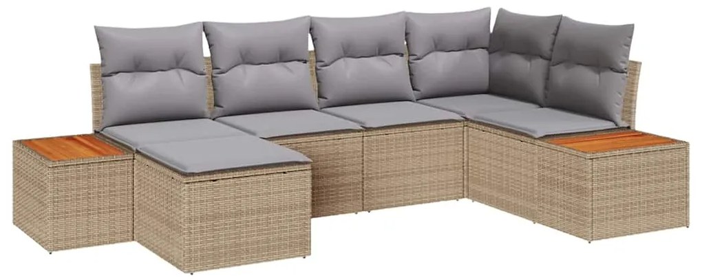 vidaXL Σετ Καναπέ Κήπου με μαξιλάρι 6 pcs Μπεζ Πολυ ράταν