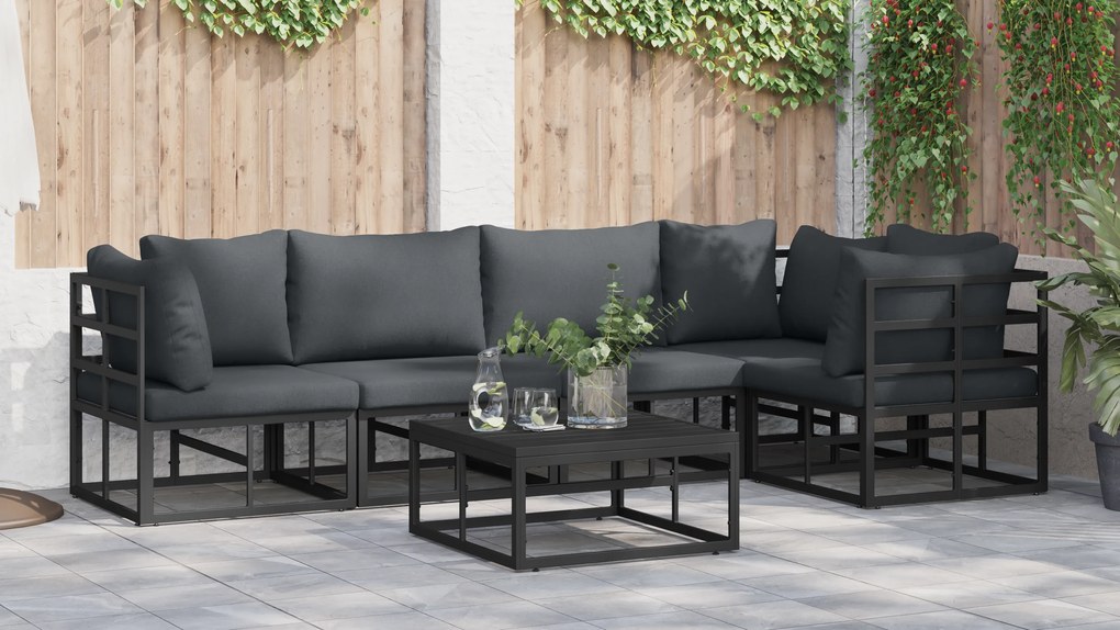 vidaXL Σετ Καναπέ Κήπου 6 pcs Μαύρο 70 x 70 x 32 εκ Αλουμίνιο